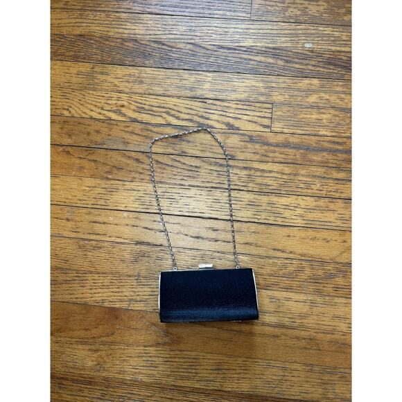 Black Evening Clutch Bag Womens Silver Chain Purse Rhinestone Clasp Formal Bag - Picture 1 of 5